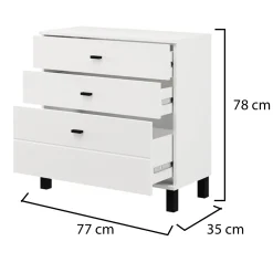 Credenza Bianco Opaco 3 Cassetti un Ripiano 77x35x78h cm, Apertura Scorrevole - Mindo