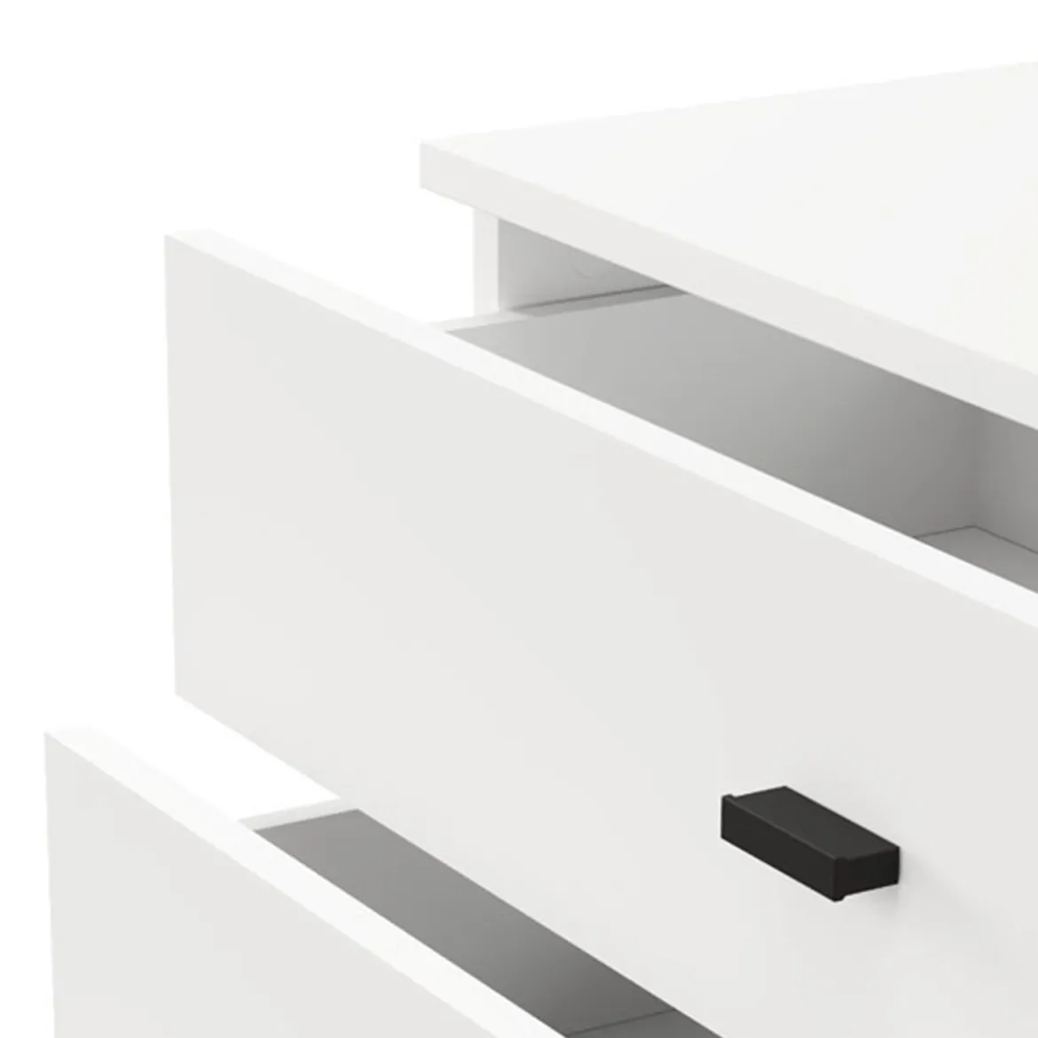 Credenza Bianco Opaco 3 Cassetti un Ripiano 77x35x78h cm, Apertura Scorrevole - Mindo