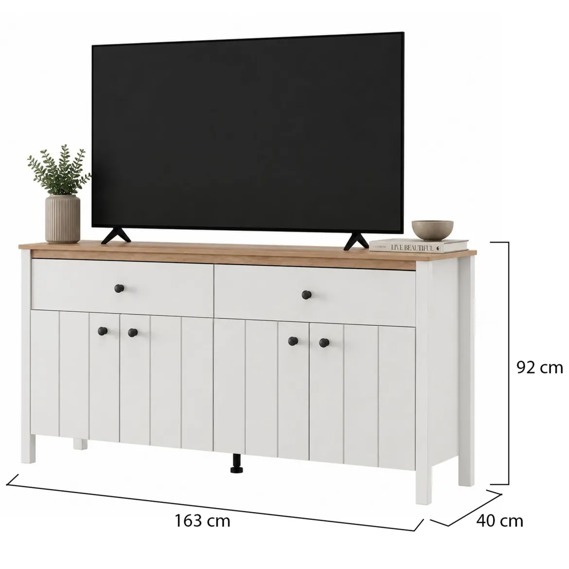 Credenza Bianco Opaco Marrone Rovere 4 Ripiani 3 Cassetti 106x35x101h cm, Un'anta - Coloni