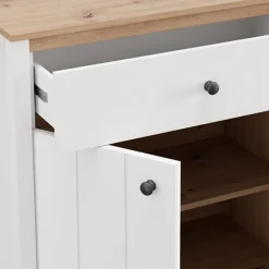 Credenza Bianco Opaco Marrone Rovere 4 Ripiani 3 Cassetti 106x35x101h cm, Un'anta - Coloni