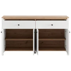 Credenza Bianco Opaco Marrone Rovere 4 Ripiani 3 Cassetti 106x35x101h cm, Un'anta - Coloni