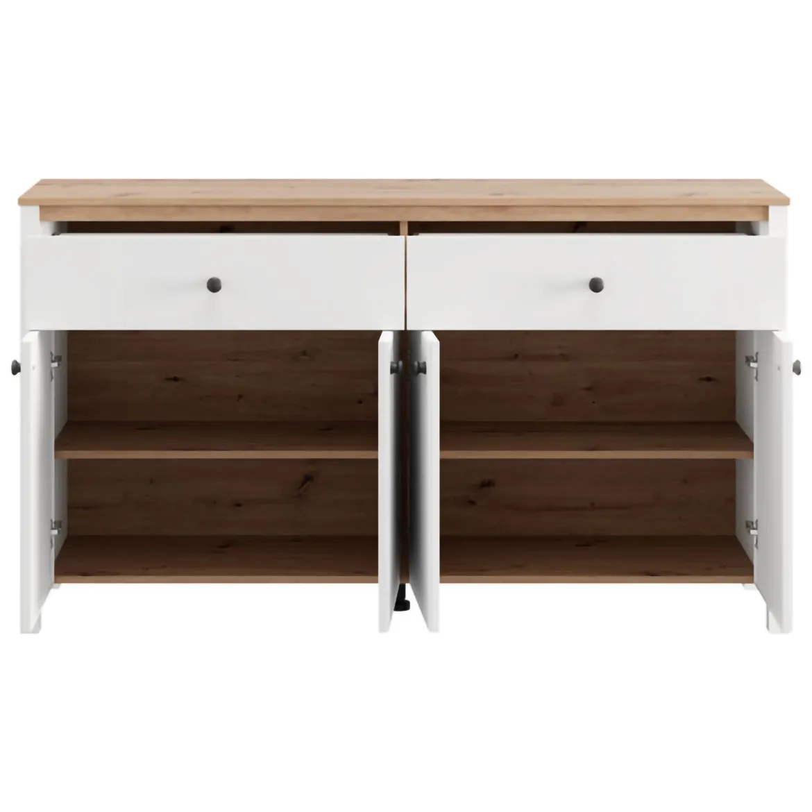 Credenza Bianco Opaco Marrone Rovere 4 Ripiani 3 Cassetti 106x35x101h cm, Un'anta - Coloni