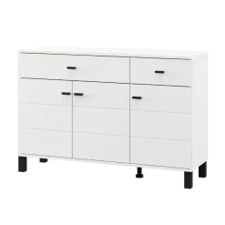 Credenza Bianco Opaco Nero 3 Cassetti 2 Ripiani 116x35x78h cm, Apertura Battente, Scorrevole - Guatav