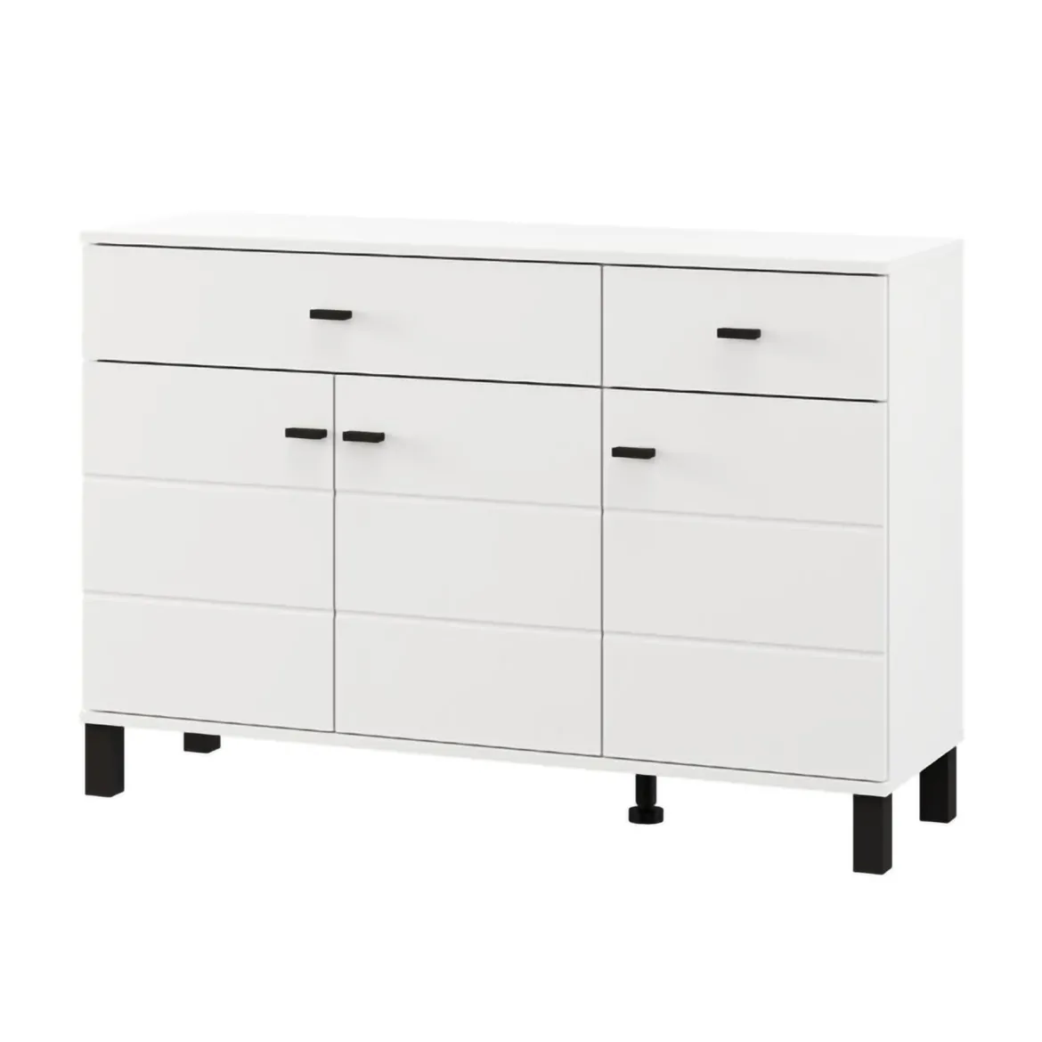 Credenza Bianco Opaco Nero 3 Cassetti 2 Ripiani 116x35x78h cm, Apertura Battente, Scorrevole - Guatav