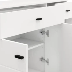 Credenza Bianco Opaco Nero 3 Cassetti 2 Ripiani 116x35x78h cm, Apertura Battente, Scorrevole - Guatav