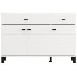 Credenza Bianco Opaco Nero 3 Cassetti 2 Ripiani 116x35x78h cm, Apertura Battente, Scorrevole - Guatav