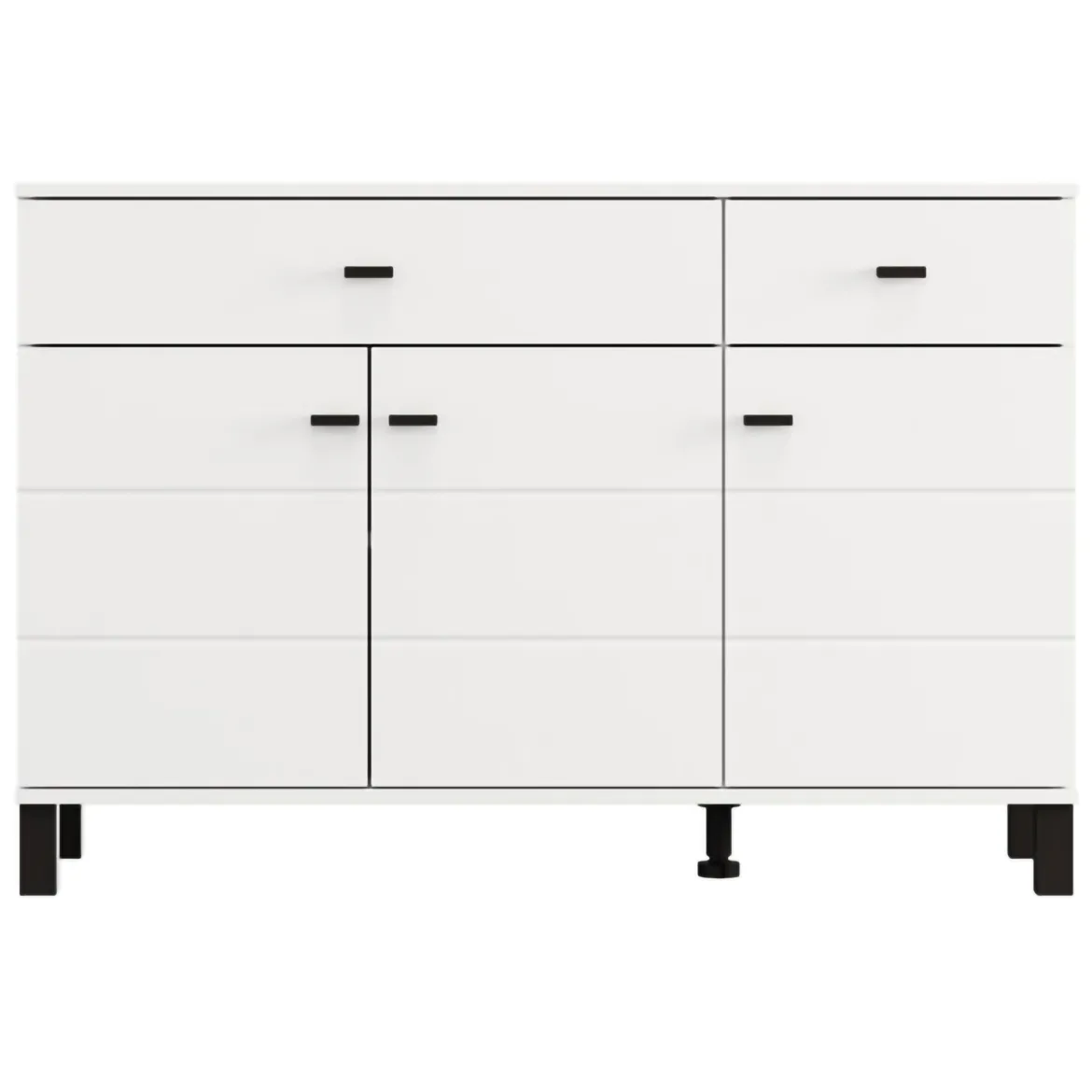 Credenza Bianco Opaco Nero 3 Cassetti 2 Ripiani 116x35x78h cm, Apertura Battente, Scorrevole - Guatav