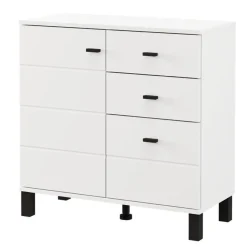 Credenza Bianco Opaco Nero 3 Cassetti 2 Ripiani 77x35x78h cm, Apertura Battente, Scorrevole - Ollant