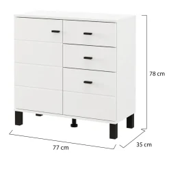 Credenza Bianco Opaco Nero 3 Cassetti 2 Ripiani 77x35x78h cm, Apertura Battente, Scorrevole - Ollant
