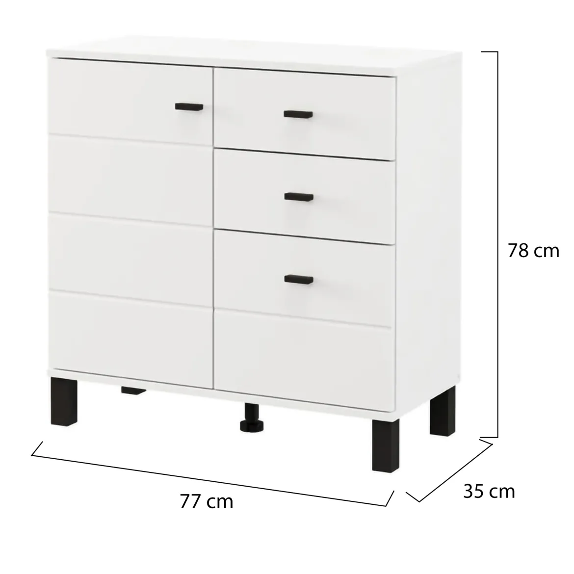 Credenza Bianco Opaco Nero 3 Cassetti 2 Ripiani 77x35x78h cm, Apertura Battente, Scorrevole - Ollant