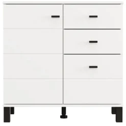 Credenza Bianco Opaco Nero 3 Cassetti 2 Ripiani 77x35x78h cm, Apertura Battente, Scorrevole - Ollant