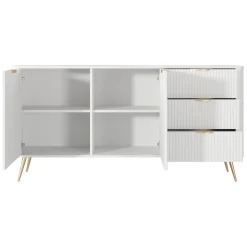 Credenza Bianco oro 3 Cassetti 2 Ripiani 163x38x81h cm, Apertura Battente, Scorrevole - Halilala