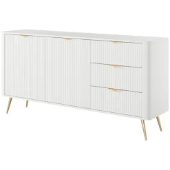 Credenza Bianco oro 3 Cassetti 2 Ripiani 163x38x81h cm, Apertura Battente, Scorrevole - Halilala