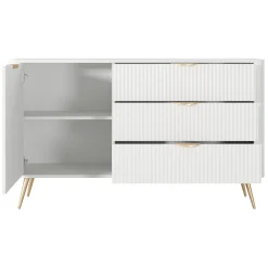 Credenza Bianco oro 3 Cassetti un Ripiano 138x38x81h cm, Apertura Battente, Scorrevole - Halilomo