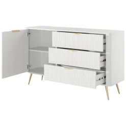Credenza Bianco oro 3 Cassetti un Ripiano 138x38x81h cm, Apertura Battente, Scorrevole - Halilomo