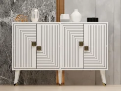 Credenza Bianco oro 2 Ripiani 4 Ante 120x30x80h cm, Effetto Geometrico - Thiene