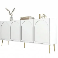 Credenza Bianco oro 2 Ripiani 4 Ante 180x35x80h cm, 4 Vani - Torno