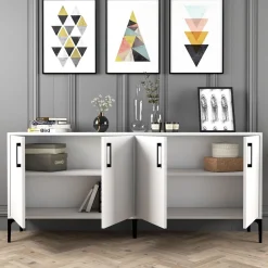 Credenza Bianco 2 Ripiani 4 Ante 60x31x140h cm, 5 Vani - Sestu