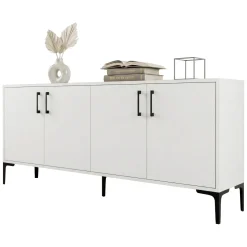 Credenza Bianco 2 Ripiani 4 Ante 60x31x140h cm, 5 Vani - Sestu