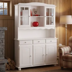 Credenza Bianco 6 Ripiani 3 Cassetti 130x32x198h cm, 5 Ante - Presezzo