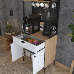 Credenza Bianco Rovere Marrone un Cassetto un Ripiano 70x40x186h cm, Apertura Battente, Scorrevole - Nemoli