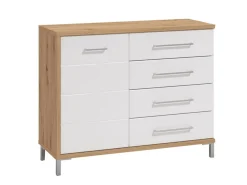 Credenza Bianco Rovere Nodi Marrone 4 Cassetti un Ripiano 108x40x87h cm, Apertura Battente e Scorrevole - Procopio