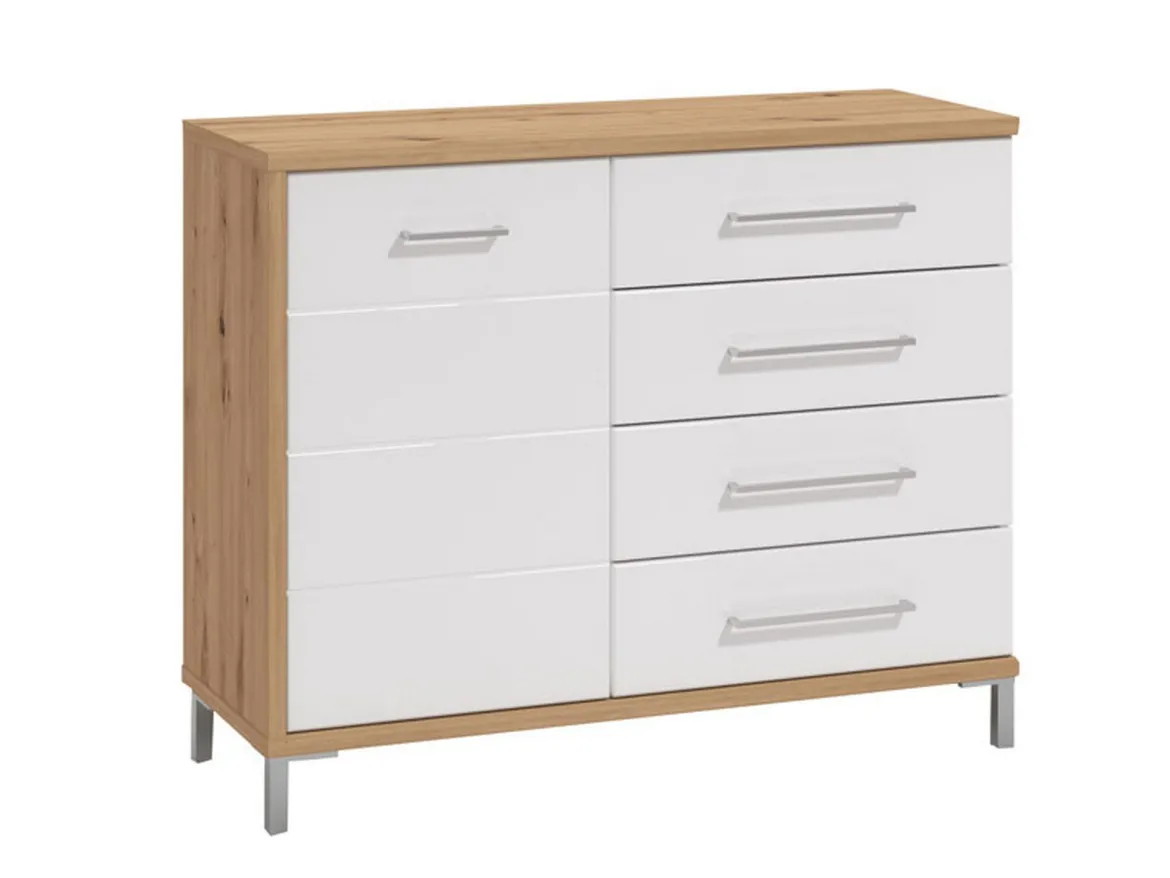 Credenza Bianco Rovere Nodi Marrone 4 Cassetti un Ripiano 108x40x87h cm, Apertura Battente e Scorrevole - Procopio