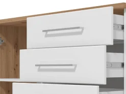 Credenza Bianco Rovere Nodi Marrone 4 Cassetti un Ripiano 108x40x87h cm, Apertura Battente e Scorrevole - Procopio