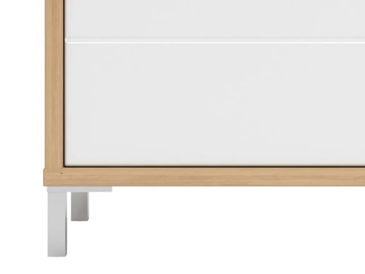 Credenza Bianco Rovere Nodi Marrone 4 Cassetti un Ripiano 108x40x87h cm, Apertura Battente e Scorrevole - Procopio
