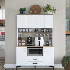 Credenza Biano Marrone 4 Ripiani 2 Cassetti 120x40x184h cm, 6 Ante - Mairag