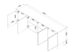 Credenza blu 2 Ripiani Apertura Battente 200x42x75h cm, 4 Ante - Canino