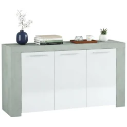 Credenza cemento e bianca porta bicchieri 144x42x80h cm 3 ante - Amaculi