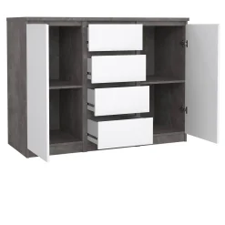 Credenza cemento e bianco lucida 120x50x90h cm 2 ante e 4 cassetti - Angelika