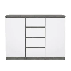 Credenza cemento e bianco lucida 120x50x90h cm 2 ante e 4 cassetti - Angelika