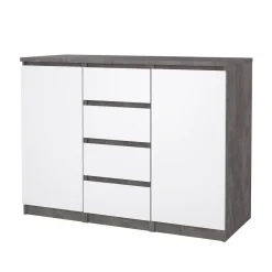 Credenza cemento e bianco lucida 120x50x90h cm 2 ante e 4 cassetti - Angelika