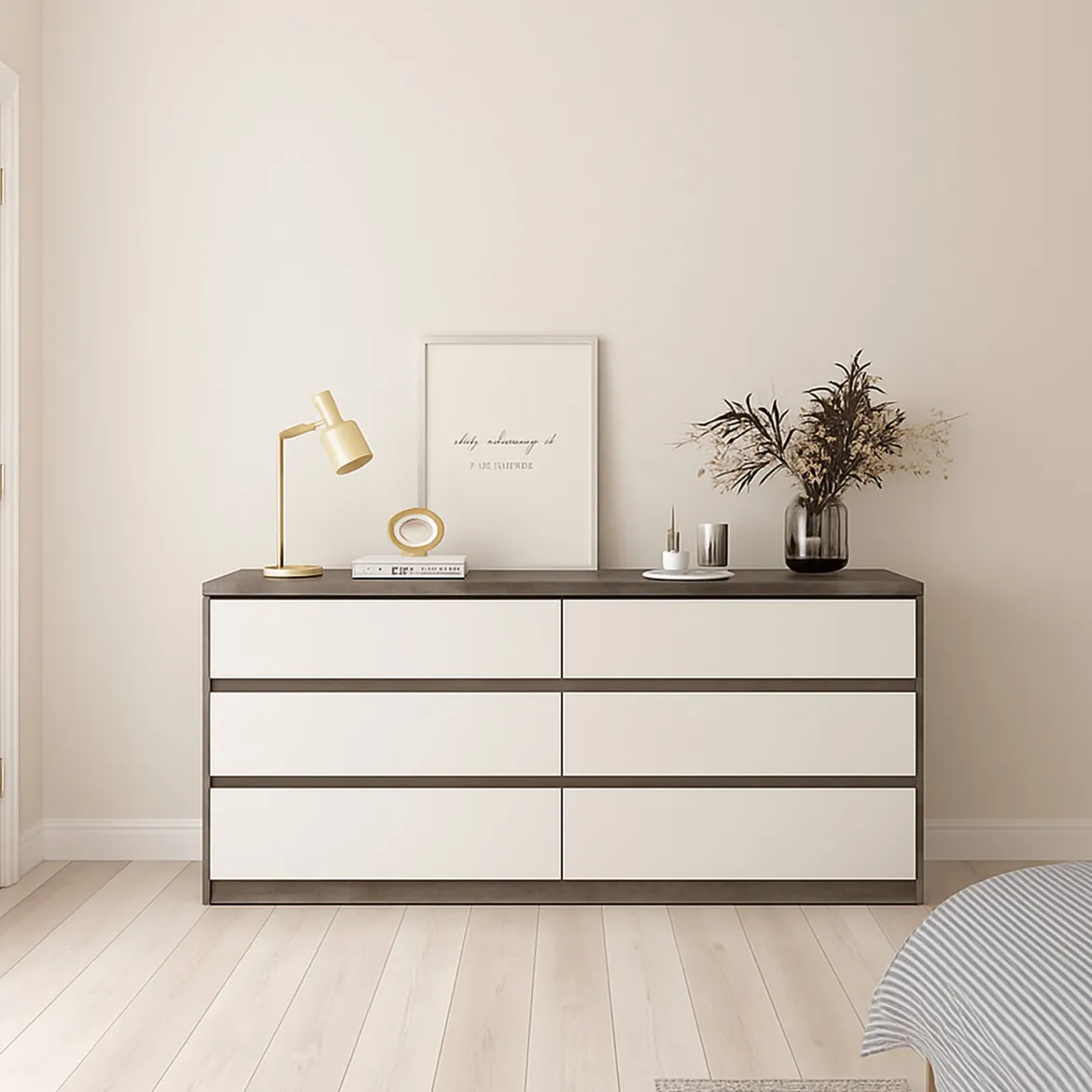 Credenza cemento e bianco lucida 153x50x70h cm 6 cassetti - Abacadabra