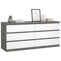Credenza cemento e bianco lucida 153x50x70h cm 6 cassetti - Abacadabra