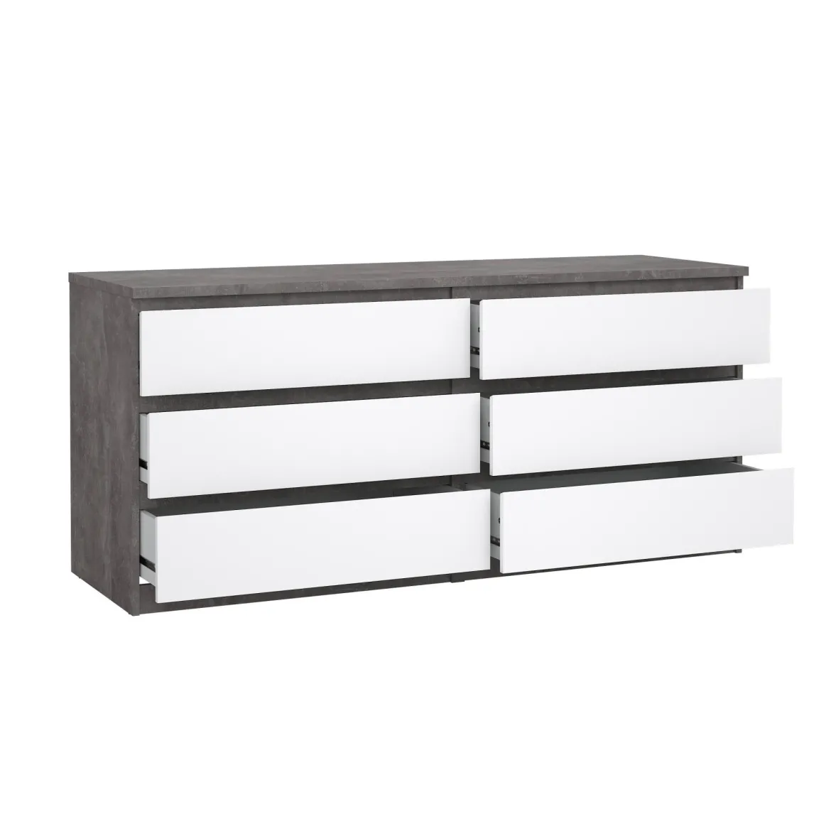 Credenza cemento e bianco lucida 153x50x70h cm 6 cassetti - Abacadabra
