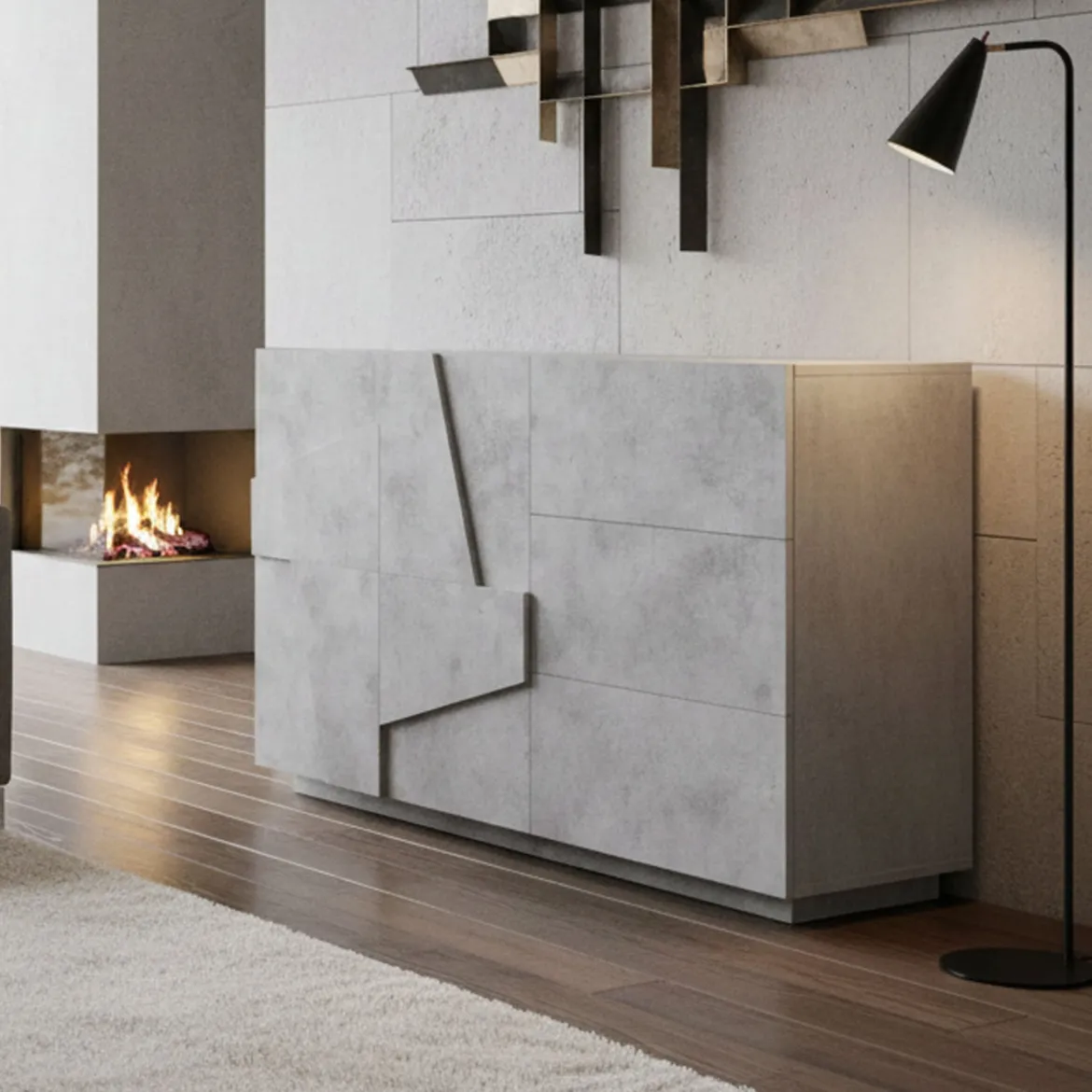 Credenza cemento 142x44x86h cm 2 ante e 3 cassetti - Aydee