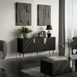 Credenza Cossogno, 154x40 h72 cm, Nero e Oro