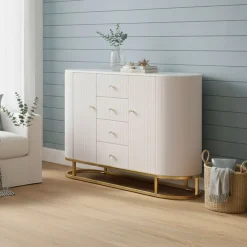 Credenza crema e bianca 120x40x85h cm 2 ante e 4 cassetti - Lodovico