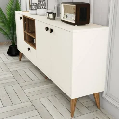 Credenza crema 180x35x81h cm 3 ante e 1 cassetto - Lucertola