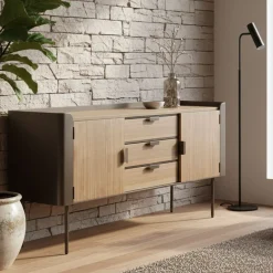 Credenza grigia e marrone 145x47x76h cm 2 ante e 3 cassetti - Jones