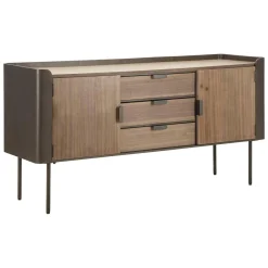 Credenza grigia e marrone 145x47x76h cm 2 ante e 3 cassetti - Jones