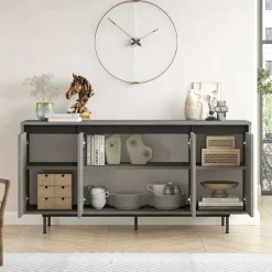 Credenza grigia e nera 160x44x75h cm 4 ante - Kay