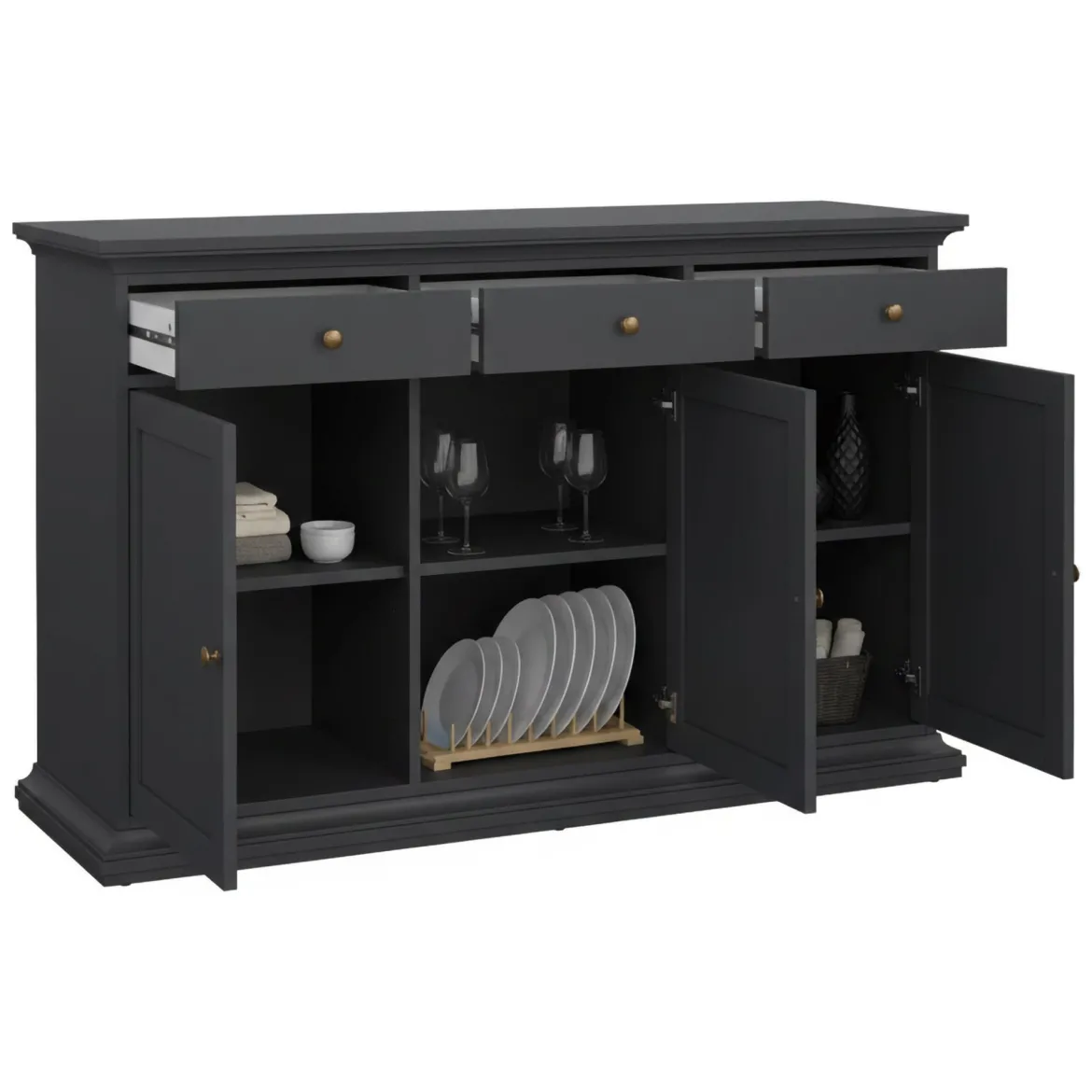 Credenza grigia 147x39x81h cm 2 ante e 3 cassetti - Erina