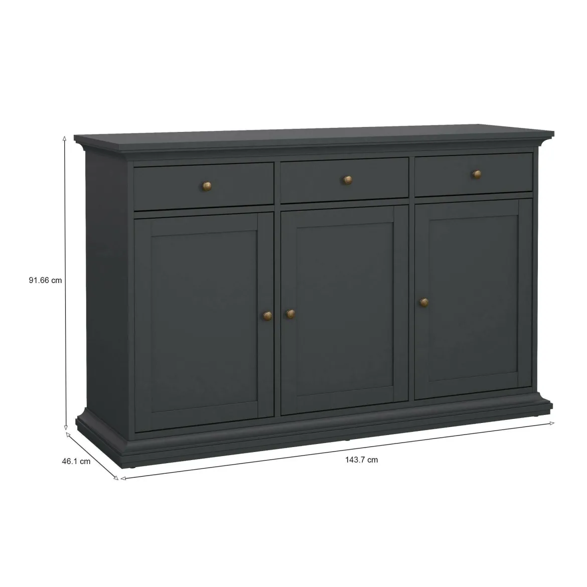 Credenza grigia 147x39x81h cm 2 ante e 3 cassetti - Erina