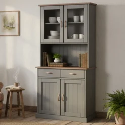 Credenza Grigio 2 Cassetti 2 Ripiani 90x45x191h cm, Apertura Battente - Milzano