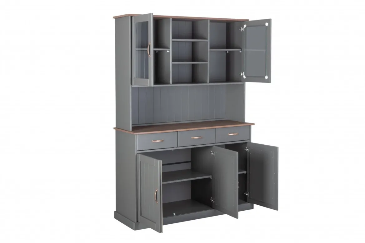 Credenza Grigio 3 Cassetti 6 Ripiani 131x45x191h cm, Apertura Battente, Scorrevole - Castana