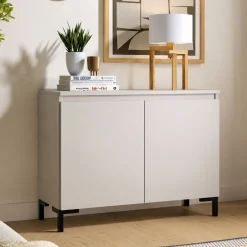 Credenza Grigio Chiaro Nero 2 Ripiani Apertura Battente 100x37x75h cm, 2 Ante Made in Italy - Mimakasa
